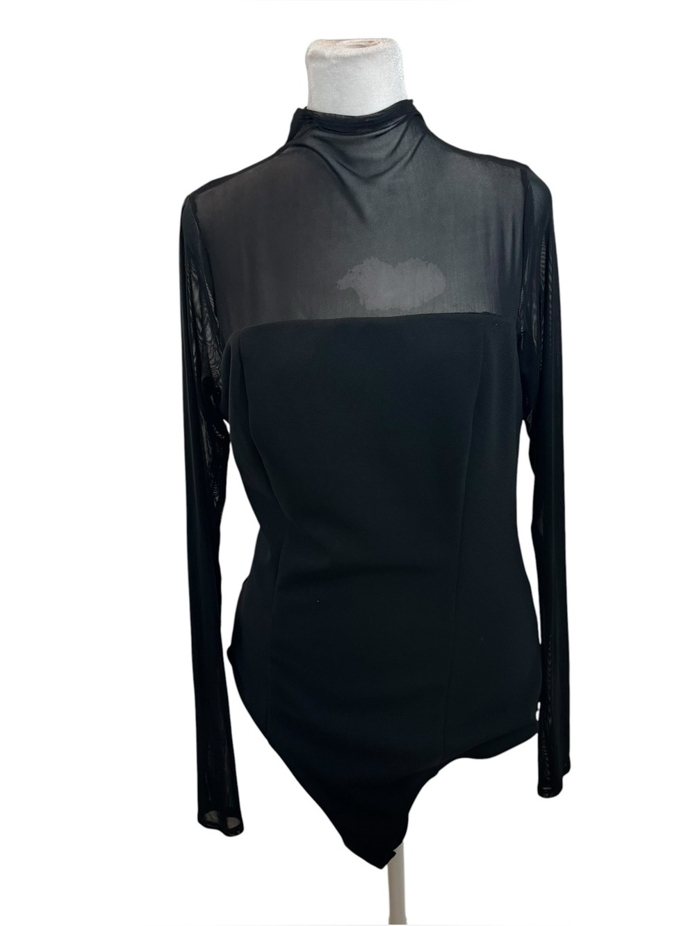 Abercrombie & Fitch Black Bodysuit Sheer Sleeves Mock Neck Size XL